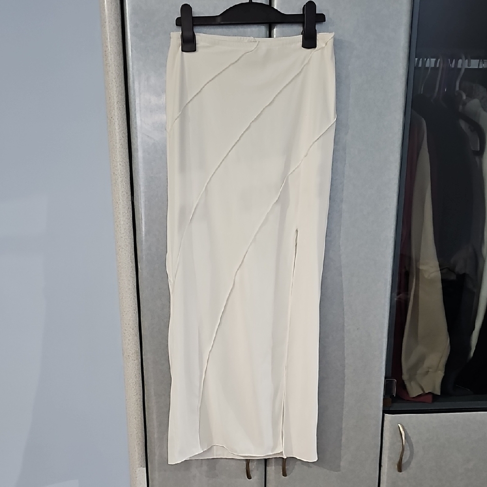 Princess Polly White Ribbed Pencil Skirt With Slit, Size 4